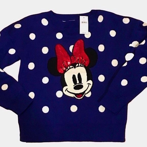 GAP Minnie Mouse Sequin Polka Dot Sweater & Sequin Hair Bow Size: LARGE - Picture 6 of 9